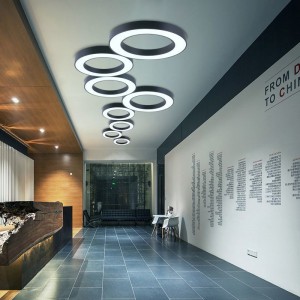 Individual Postmodern Lightweight Luxury Metal Stainless Steel Ring Acrylic Circle Living Room Lighting Mall Front Office Ring Chandelier