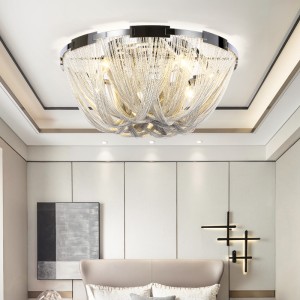 Light luxury ceiling light Italian living room simple atmosphere bedroom round light aluminum chain tassel light