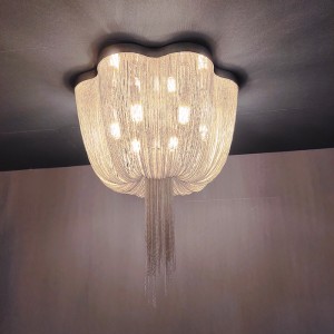 Light luxury tassel aluminum chain ceiling lamp living room bedroom stainless steel chain crystal chandelier