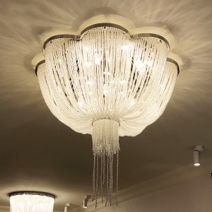 Light luxury tassel aluminum chain ceiling lamp living room bedroom stainless steel chain crystal chandelier