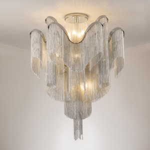 New post-modern personality simple tassel aluminum chain lamp fashion restaurant villa Lamp Art Club living room Chandelier