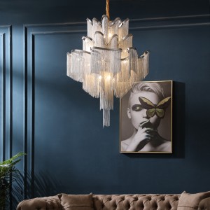 New post-modern personality simple tassel aluminum chain lamp fashion restaurant villa Lamp Art Club living room Chandelier