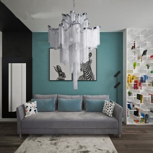 New post-modern personality simple tassel aluminum chain lamp fashion restaurant villa Lamp Art Club living room Chandelier