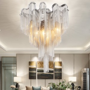 Post modern light luxury tassel aluminum chain led ceiling lamp designer creative personality atmosphere living room bedroom lamp