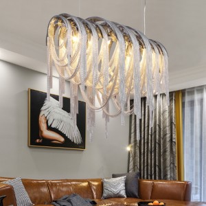 Northern Europe post modern light shadow arch aluminum chain chandelier villa restaurant chain store rectangular tassel Chandelier