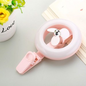 USB Charging Mini Fan Mobile Phone Self-timed Live Beauty Supplementary Light LED Seven-color Lamp Clamp Fan Makeup Beauty Beautifying Light