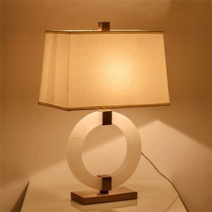 American Jade Round White Jade Table Lamp Modern New Chinese Model Room Living Room Bedside Household Luxury Table Lamp