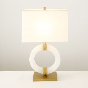American Jade Round White Jade Table Lamp Modern New Chinese Model Room Living Room Bedside Household Luxury Table Lamp