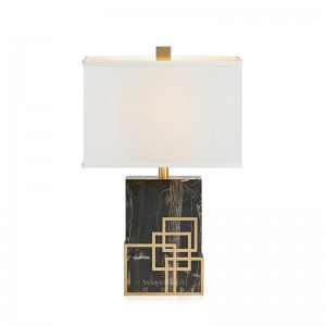 Light luxuries Modern Post-modern Natural Black Marble Table Lamp Modern Chinese Household Model Room Rectangular Bedroom Lamp