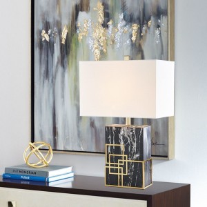 Light luxuries Modern Post-modern Natural Black Marble Table Lamp Modern Chinese Household Model Room Rectangular Bedroom Lamp