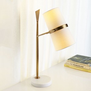 Modern Simple Marble Cloth Art Metal Plating Bedroom Table Lamp