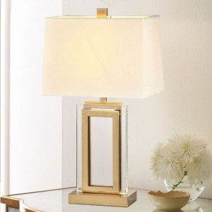 Crystal Glass Electroplated Metal Base Bedroom Table Lamp of Modern Cloth Art Hotel Engineering