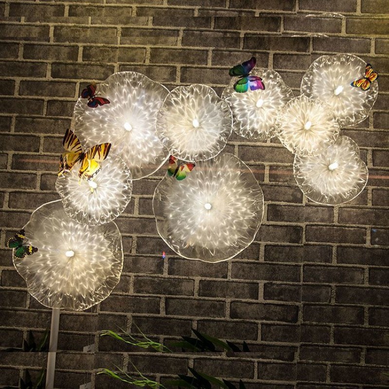 Postmodern garden natural style hand-made custom glass combination lotus leaf living room theme restaurant decorative wall lamp